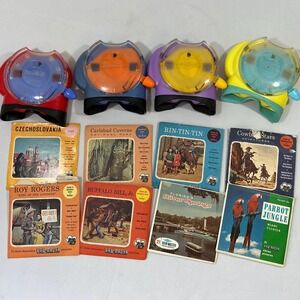 Four View-Master Viewers and Reels - Fisher Price Eight Reel Packs (3471)